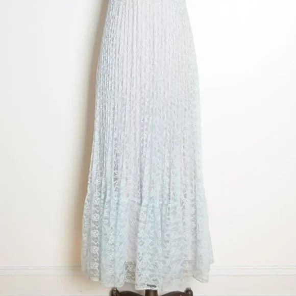 vintage 70s sun dress blue lace empire waist long maxi prom party hippie boho XS - Picture 3 of 9